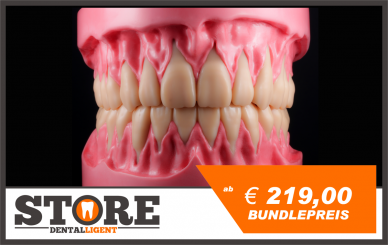 BUNDLE! - OK & UK-Modelle mit Wurzelzähnen in einem Sockel aus rosa Acryl 
