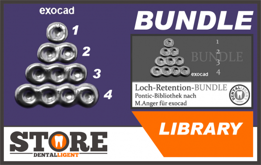BUNDLE - 1-2-3-4-Loch-Retentionen - nach Michael Anger für die Pontic-Bibliothek für exocad 